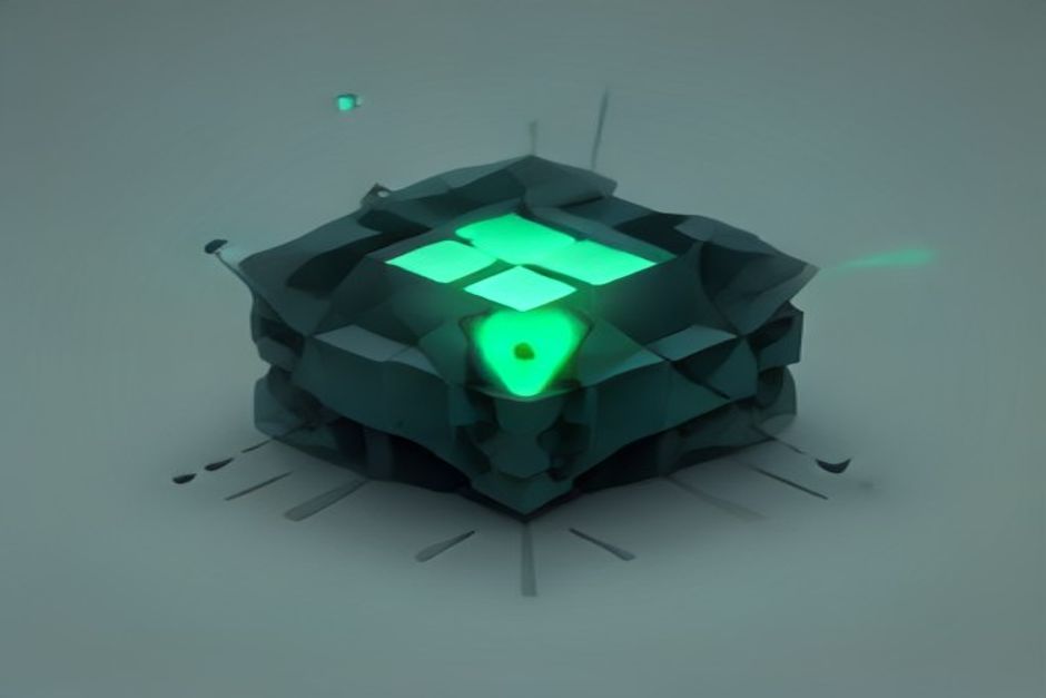 A single heavy monolithic block fracturing cleanly into nine labeled smaller blocks, three of them lit and connected while six sit dark and unused, precise engineering-diagram lines on cool graphite with one mint-green accent on the connected packages