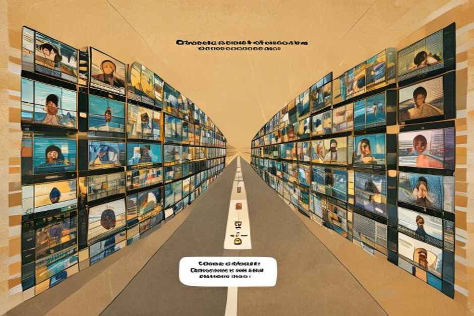 A grid of freshly generated image tiles streaming out of a single small API endpoint, each tile stamped with a tiny price tag reading a fraction of a cent, one lane in the grid rendering a short film strip instead of a still