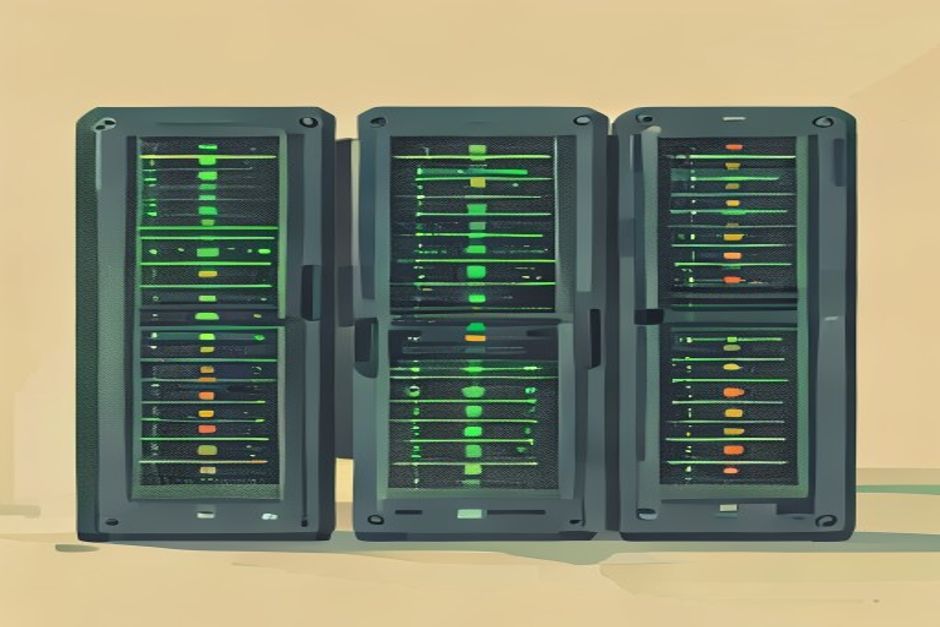 Four server racks on a cold grid, one selected with a green outline