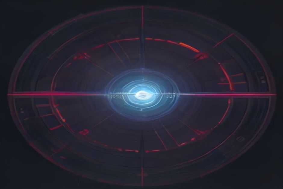 A single warmly-lit owned voice pipeline drawn as concentric rings converging on one solid core, set against a faint scatter of small rented API boxes wired together with thin cables in the cold background