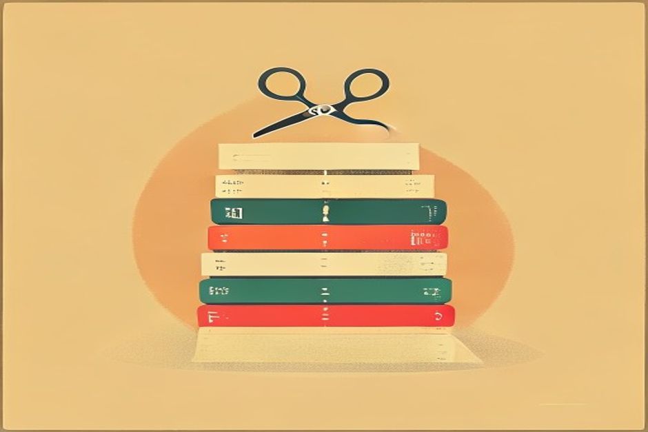 A stacked bar of nine budget segments, the largest segment (inference) highlighted, a scissors icon poised at its top edge