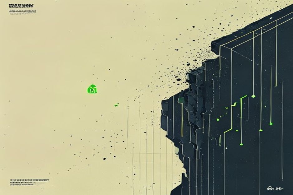 A token-price line on a dark grid fracturing and falling off an 80% cliff, a small green model glyph at the bottom, cold monospace numbers