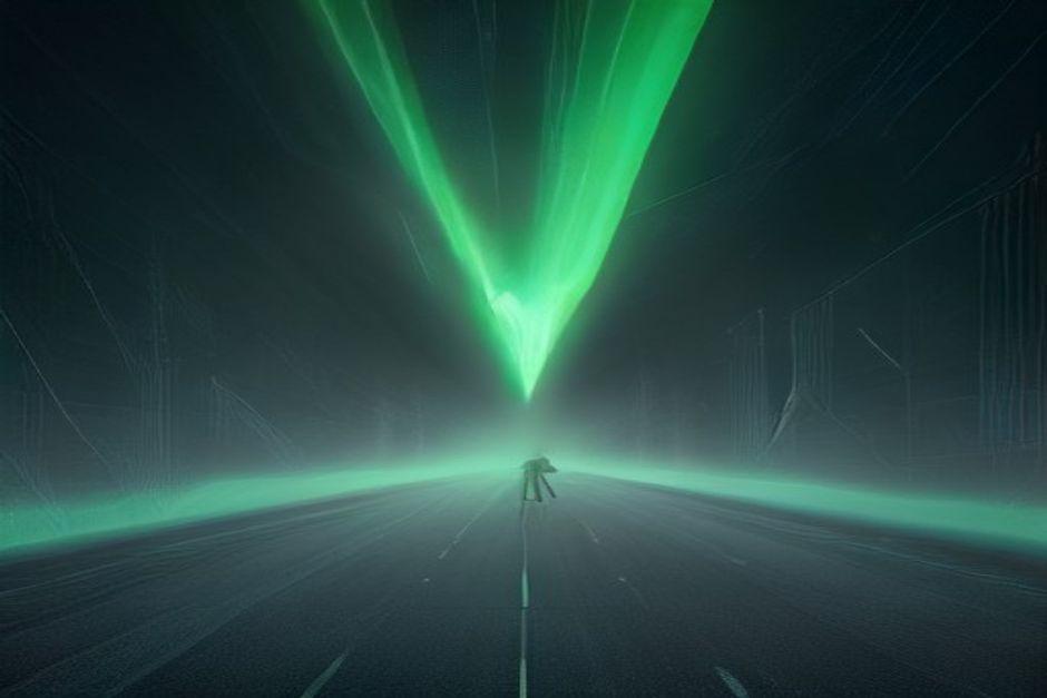 Three dark vertical lanes on a monospace grid, one lane fading to nothing at a 30-day mark, one lane solid green to the edge, one lane branching outward, cold