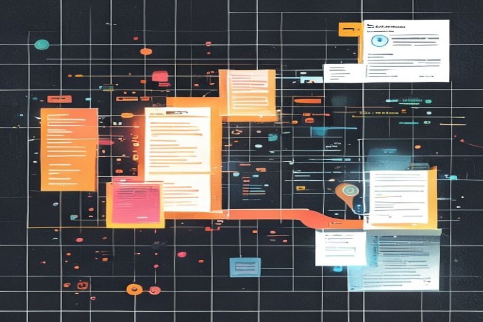 A shared design canvas rendered as glowing HTML/CSS boxes, a human cursor and an AI agent cursor editing the same frame simultaneously, production code streaming out one edge, dark grid