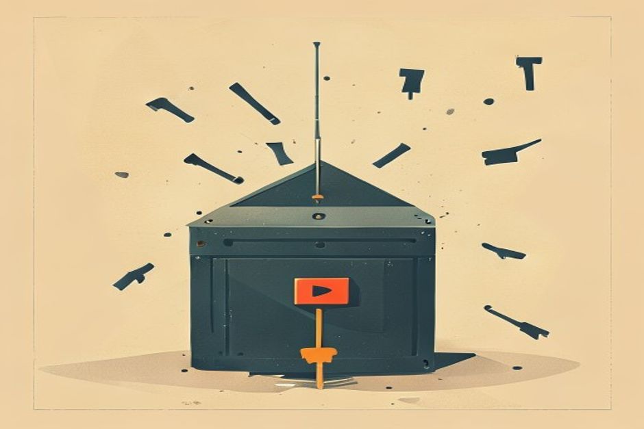 A sealed vault-like box with a pause button on its face and a branching path splitting from its base, keys floating pointedly outside the box