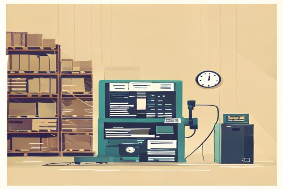A warehouse of loose documents on the left feeding a single compiler press, one clean queryable block emerging on the right, a small clock icon marking the rebuild step