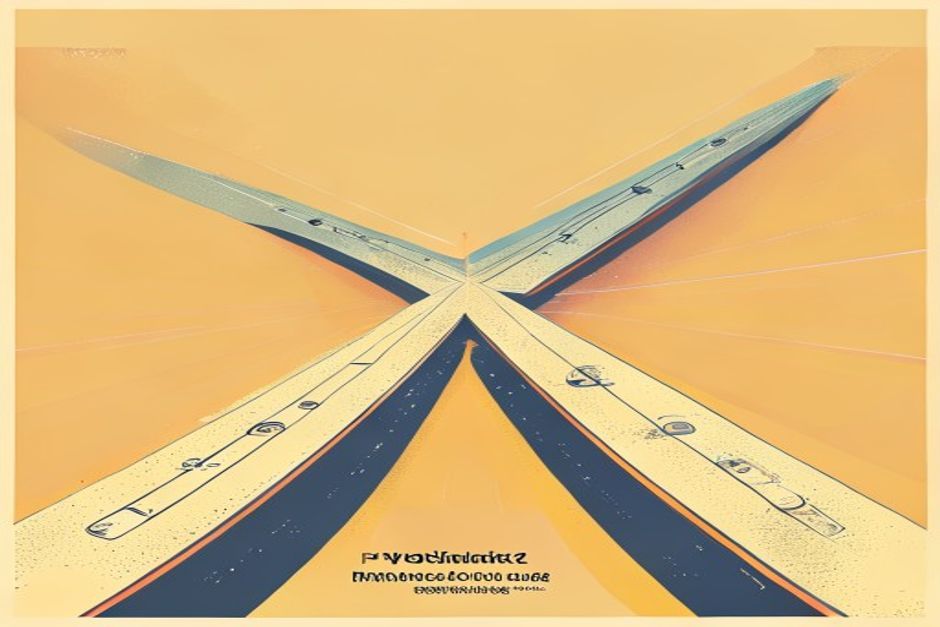 Two parallel version rails diverging from a single junction; one rail bright and extending forward into the frame, the other steady and level but no longer being extended