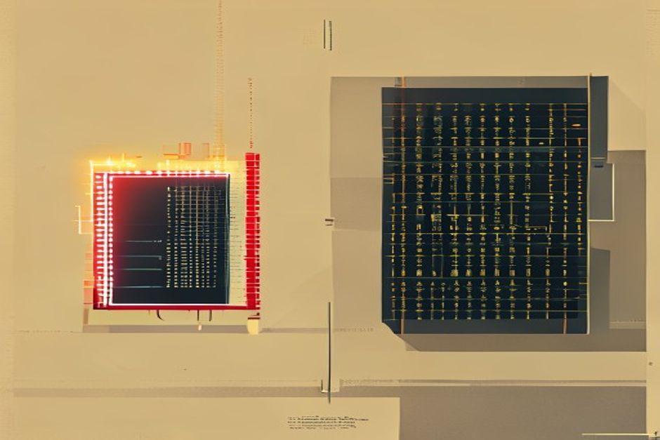 A single glowing GPU card on the left holding a compact bright lattice of active experts, most of the lattice dark and dormant; on the right a rack of many cards feeding one larger model; a hard vertical seam between them, monospace labels