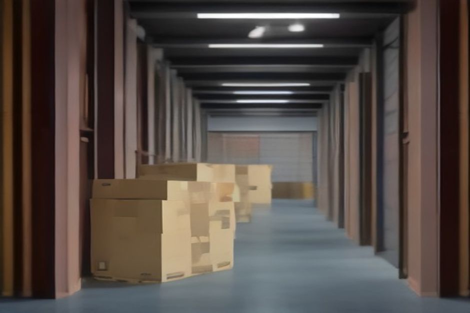 Two sealed warehouses side by side, the left one slightly smaller labeled 2.4T, the right labeled 2.8T; a single loading door on the smaller warehouse is twice as wide and twice as busy, forklifts streaming through it, labeled 95B