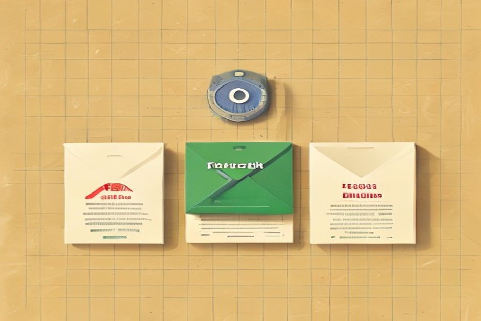Three envelopes on a warm grid, each labeled with a different single trait — a wrench, a shield, a coin — one selected with a green outline