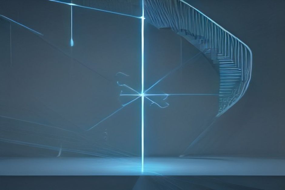 Two cost curves crossing on a dark grid — a flat reserved line and a rising on-demand staircase — meeting at a single bright break-even node, mono-labeled, cold blue on charcoal