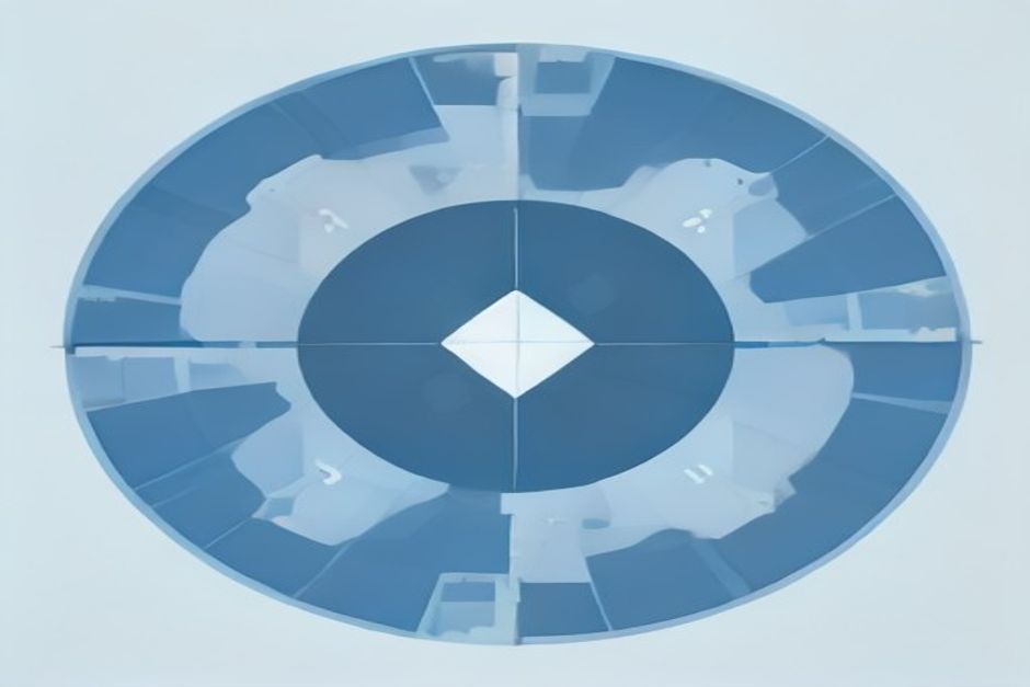Two cost lines crossing on a blueprint grid — a flat horizontal API line and a rising stepped GPU-hours line meeting at a single marked crossover point, cool blue on off-white
