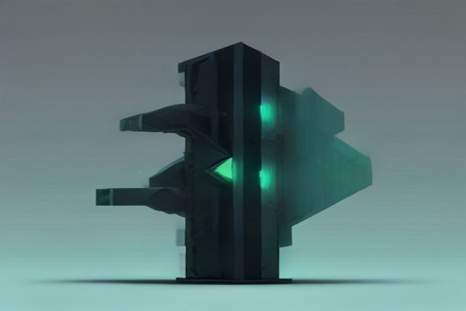 A single glowing open-weight model block on one side of a scale, a wall of thirty-two GPU racks on the other, the scale tipping hard toward a small API endpoint, cold steel and mint accents