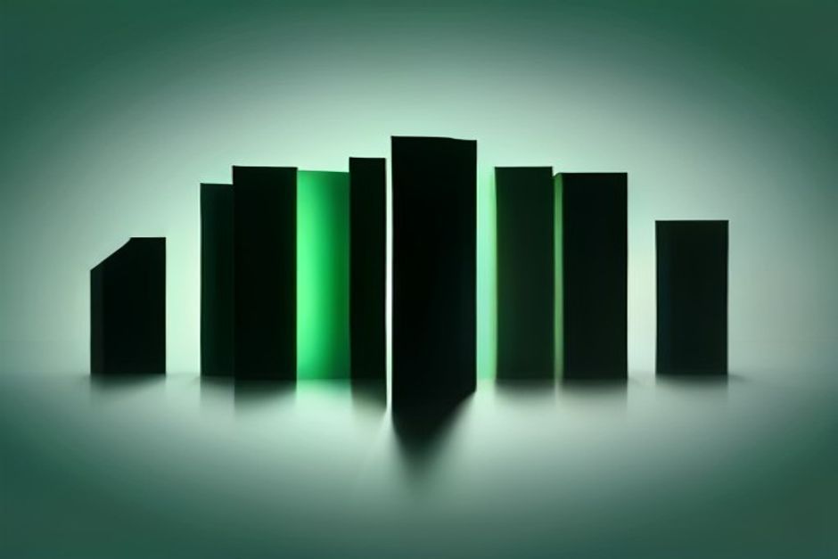 A grid of faint identical human silhouettes on dark paper, one column highlighted in thin green, a single real filled figure standing apart, monospaced tags
