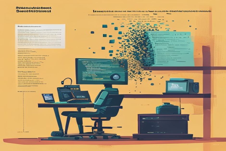 An autonomous coding agent typing an install command for a package whose name is spelled in dissolving, hallucinated letters, an attacker's hand having already placed a matching poisoned box on the registry shelf behind it