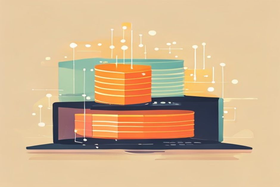 Three nested containers holding glowing vectors — one a single flat file, one a columnar stack of disk pages, one a warm in-memory cube — sitting inside a single laptop
