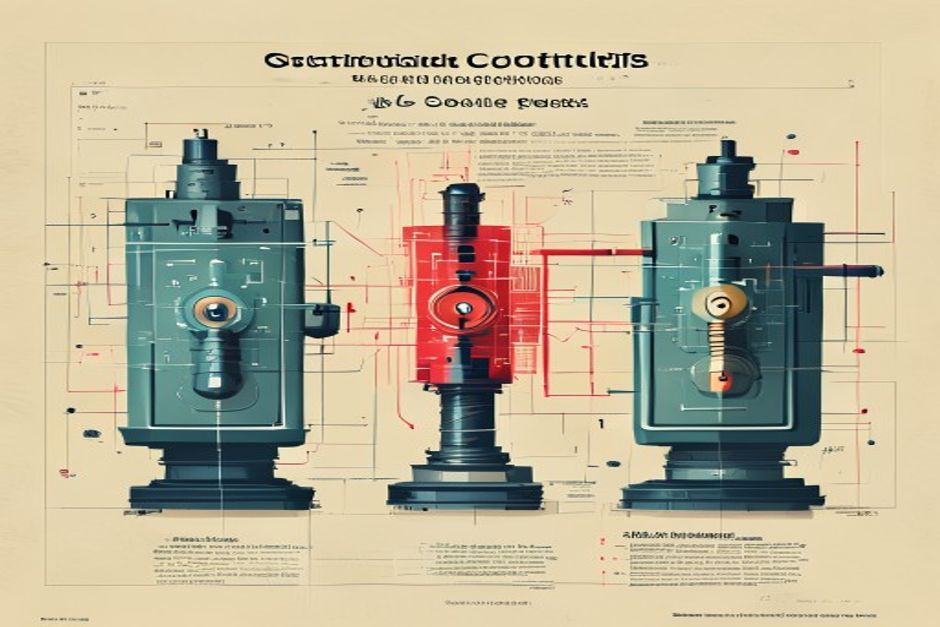 One blueprint schema on the left feeding through three differently-shaped keyholes into three machines; the middle keyhole fits, the right one jams and throws a red spark; muted technical palette, monospace annotations