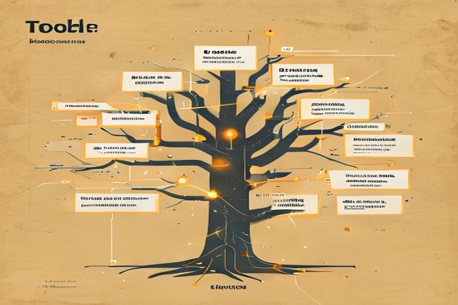 A branching agent run drawn as a tree of glowing spans, one branch looping back on itself and flagged with a small alert mark, the whole thing legible as a single trace rather than scattered log lines