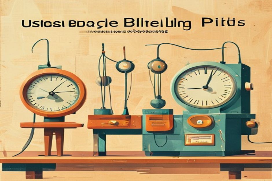 Three independent metering dials on a workbench, two of them being pulled by cables into a single large payment-rail machine on the right, the third standing alone and open
