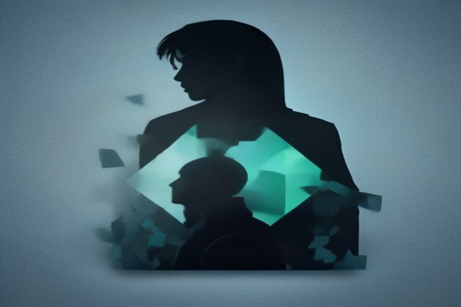A single user silhouette fragmented across many small dated conversation cards scattered over weeks, an agent trying to reassemble one coherent profile from the pieces, cool slate with one mint thread connecting a few of the cards and most left dark