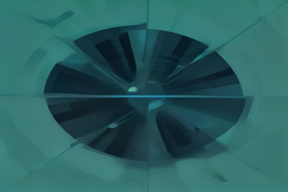 Two inference engines pouring the same KV-cache stream into a layered memory hierarchy, one spilling downward into cold storage tiers, one compressing on a bright GPU plane, cold steel and mint